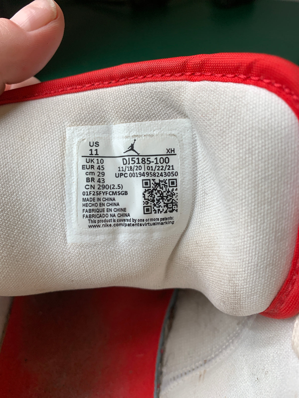Jordan 1 SE Low Spades Red Paisley and White Sneakers, US 11 / EU 45