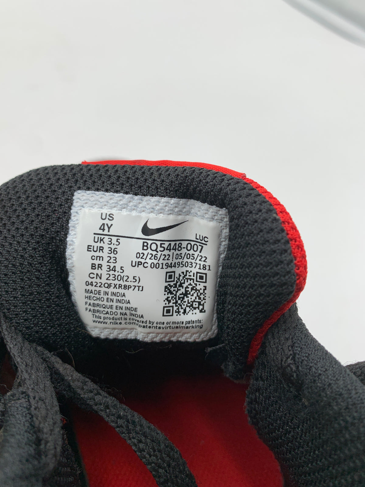 NIKE Court Borough Low 2 GS Bred Black Red Youth Sneakers US 4Y