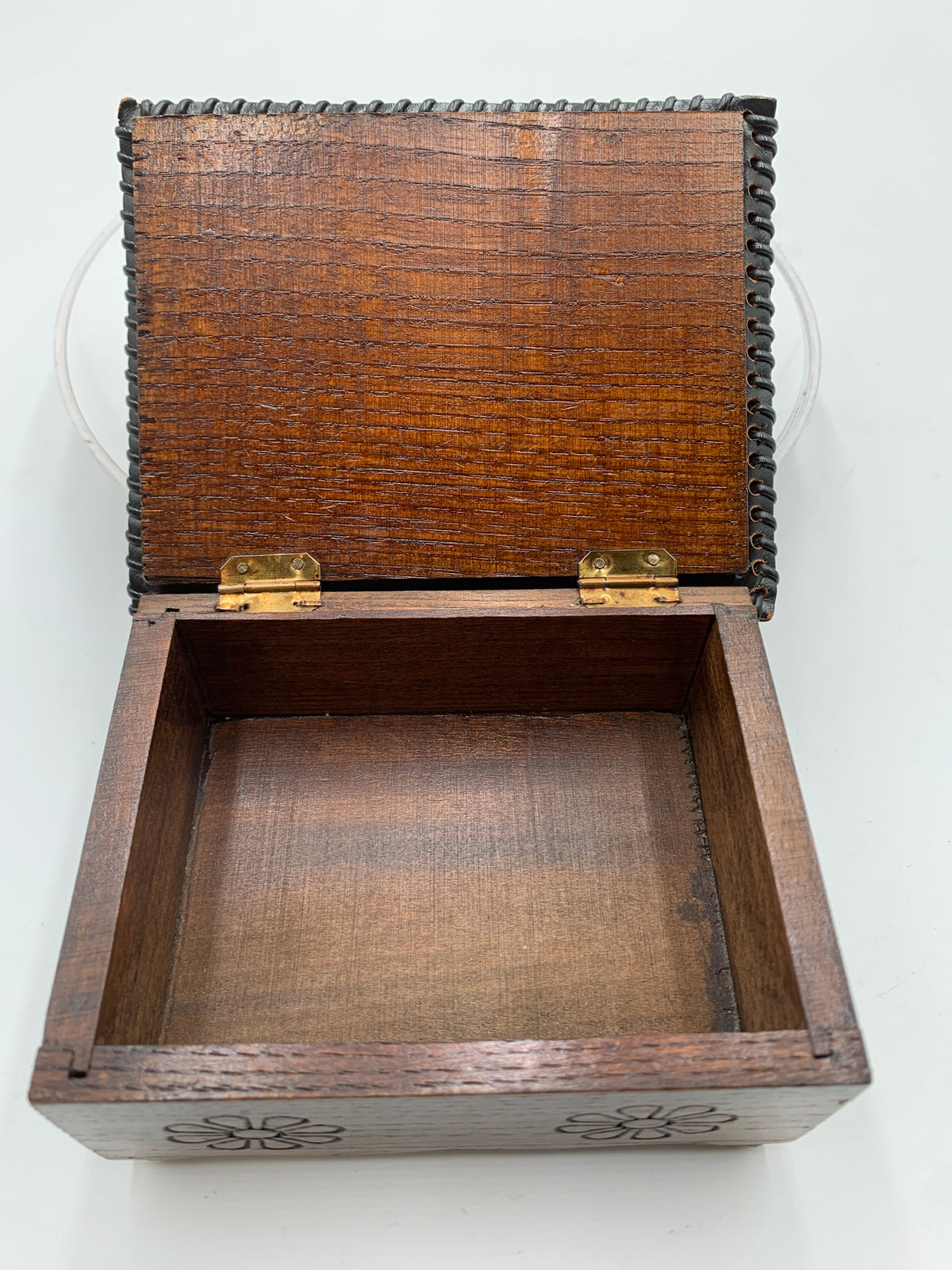 Vintage Bretagne French Wooden Leather trinket Jewelry Box Black