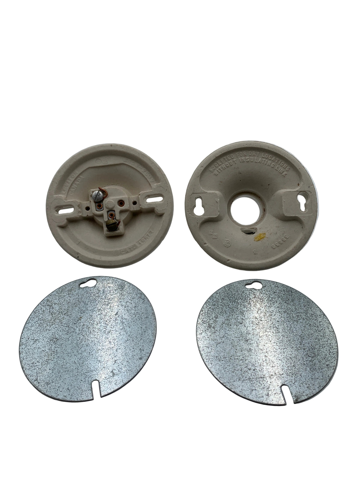 White Ceramic Lamp Holders with Metal Mounting Backplates – Set of 2