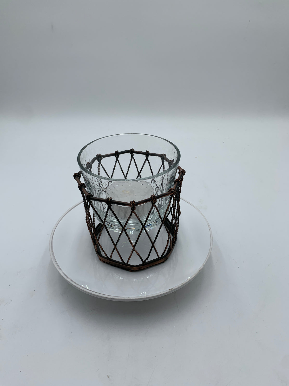 Clear Glass Decorative Candle Holder with Dark Diamond-Lattice Stand
