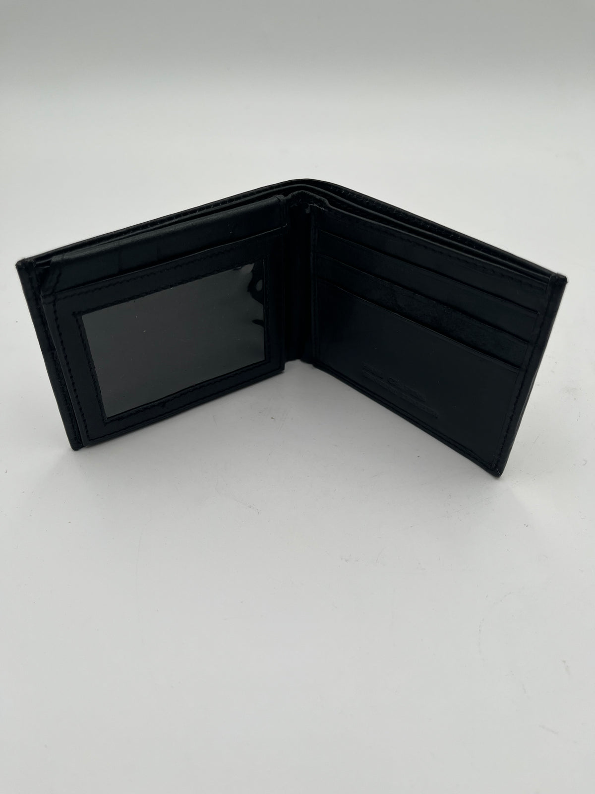 Men's Black Leather Aloha Debossed Bifold Wallet ID Window Hand Crafted