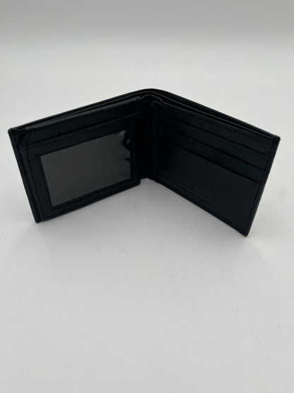 Men's Black Leather Aloha Debossed Bifold Wallet ID Window Hand Crafted
