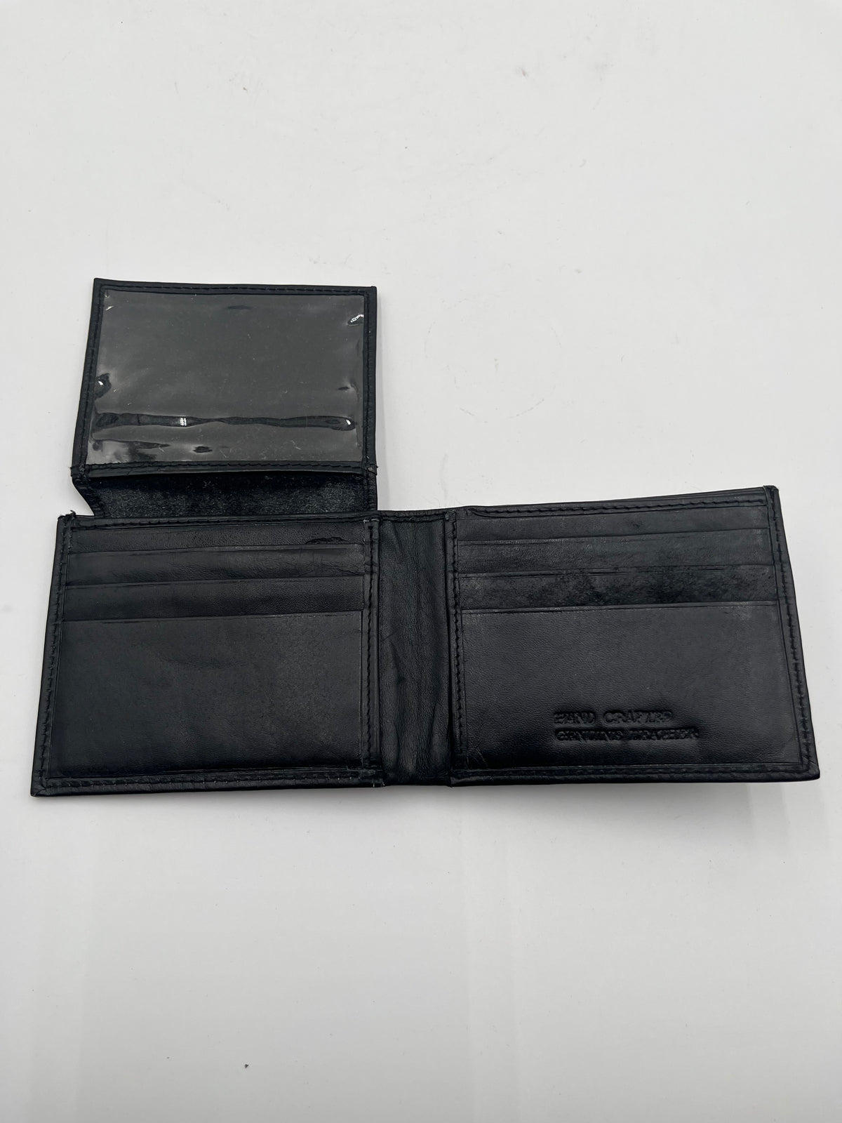Men's Black Leather Aloha Debossed Bifold Wallet ID Window Hand Crafted
