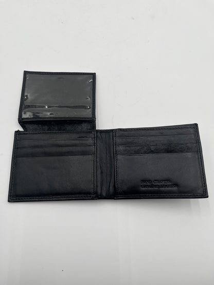 Men's Black Leather Aloha Debossed Bifold Wallet ID Window Hand Crafted