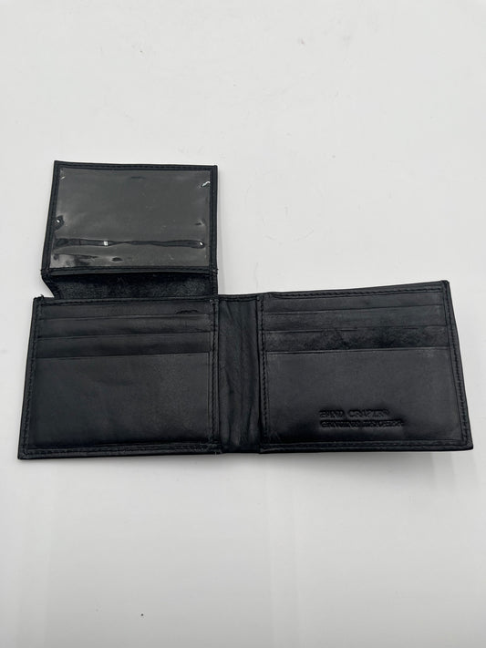 Men's Black Leather Aloha Debossed Bifold Wallet ID Window Hand Crafted