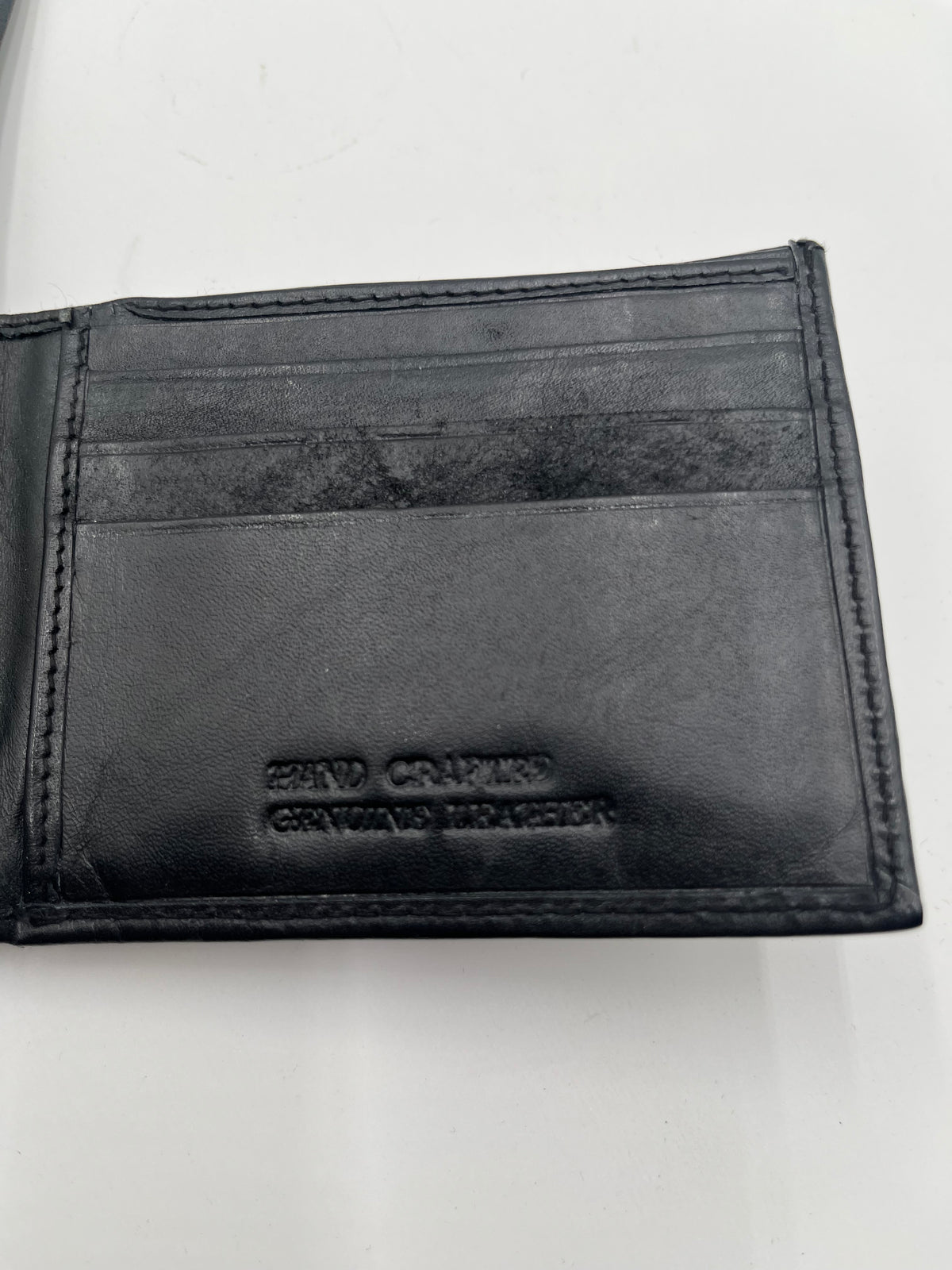 Men's Black Leather Aloha Debossed Bifold Wallet ID Window Hand Crafted