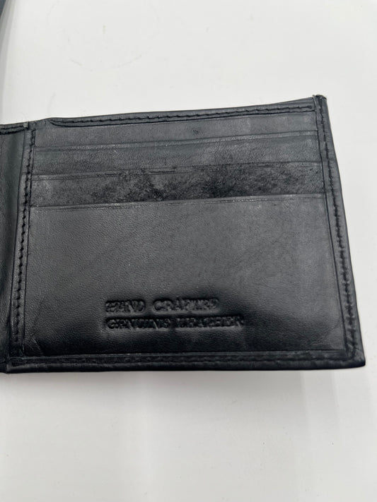 Men's Black Leather Aloha Debossed Bifold Wallet ID Window Hand Crafted