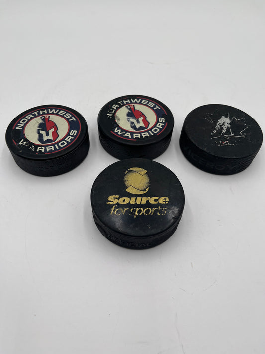 Lot of 4 Hockey Pucks – Northwest Warriors Custom & Source for Sports