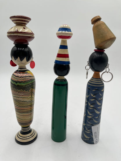 Vintage Hand Painted Wooden Folk Art Kokeshi Doll Figurines Set of 3