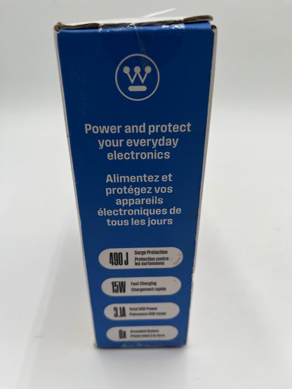 Westinghouse Wall Adapter Surge Protector Shelf 6 Outlets USB-C 15W