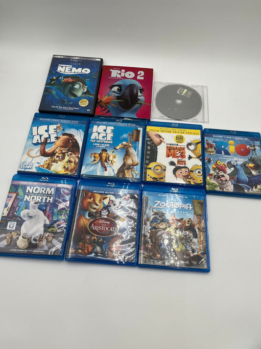 Family Kids Animated Movie Lot Blu-ray DVD Ice Age Zootopia Rio Aristocats
