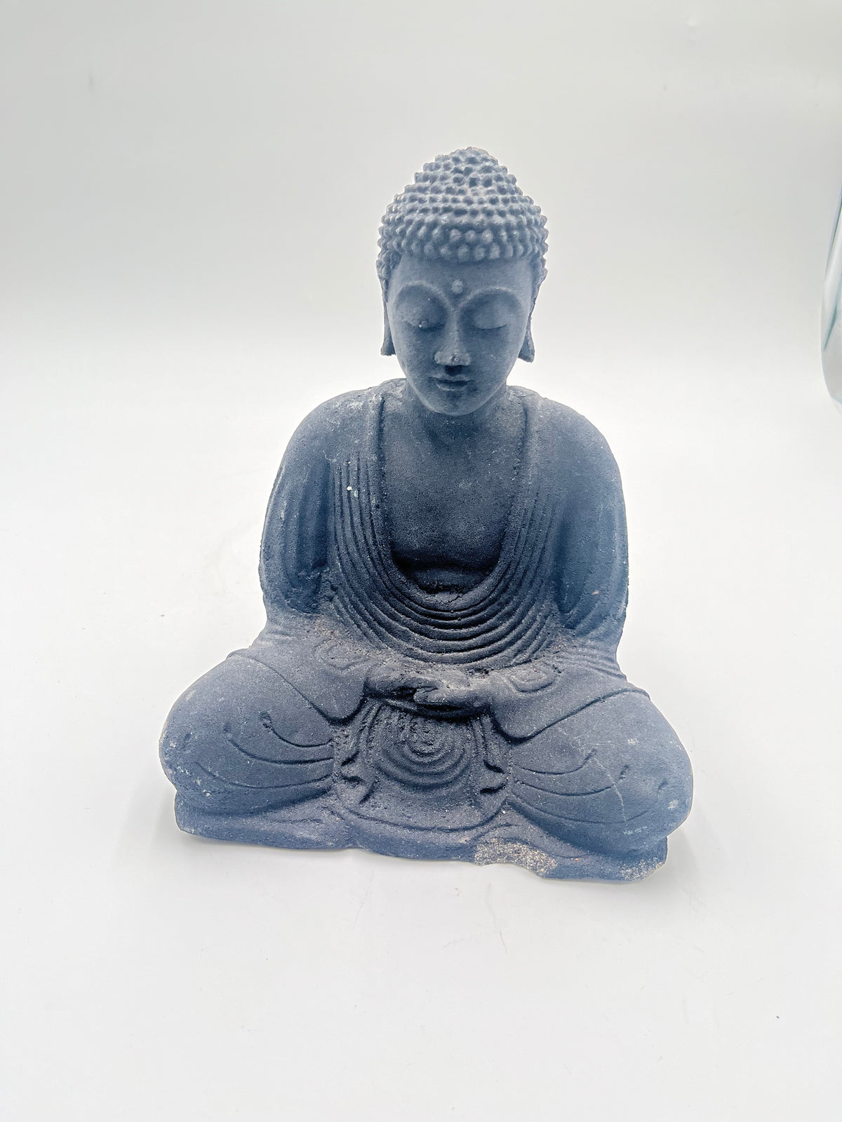 Vintage Carved Dark Stone Meditating Buddha Statue
