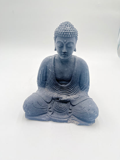 Vintage Carved Dark Stone Meditating Buddha Statue