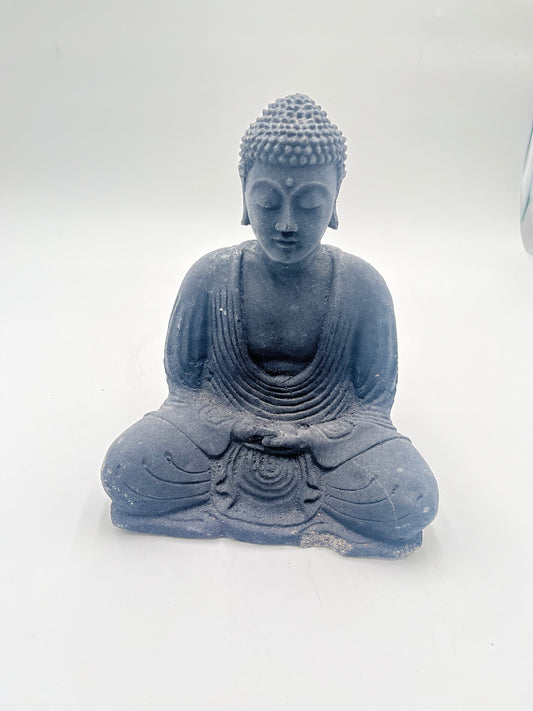 Vintage Carved Dark Stone Meditating Buddha Statue