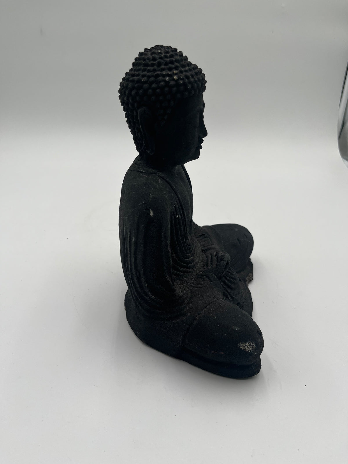 Vintage Carved Dark Stone Meditating Buddha Statue