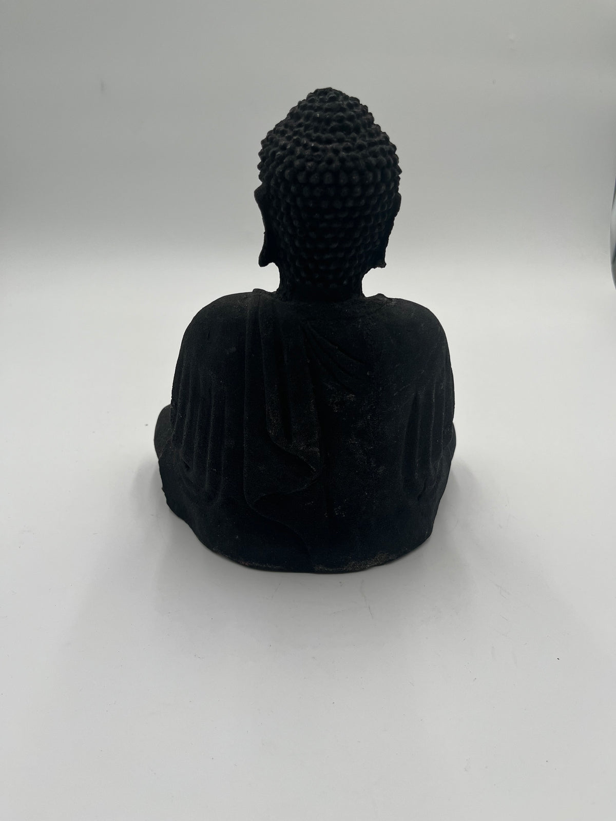 Vintage Carved Dark Stone Meditating Buddha Statue