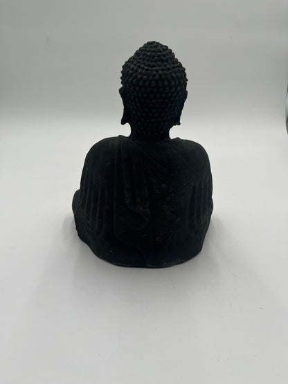 Vintage Carved Dark Stone Meditating Buddha Statue