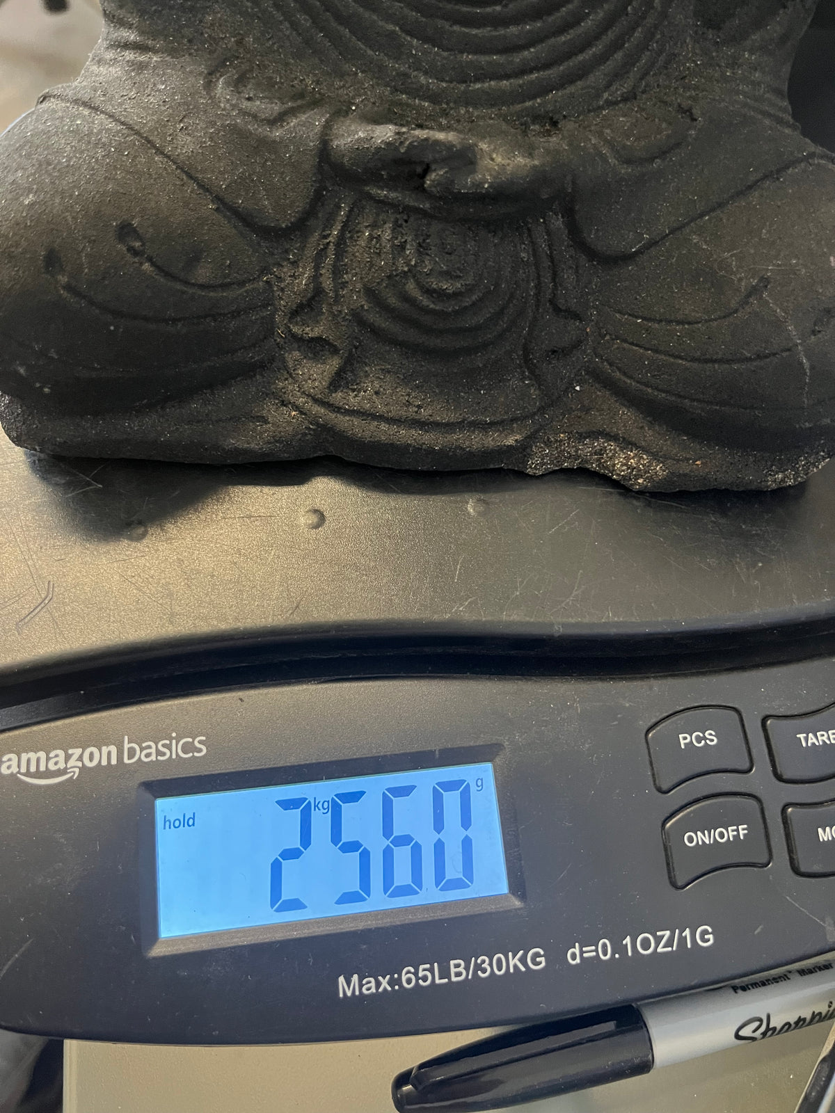 Vintage Carved Dark Stone Meditating Buddha Statue