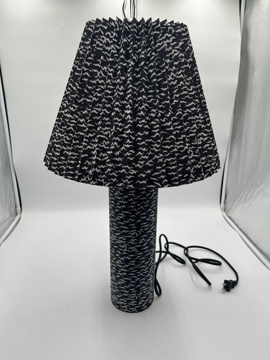 CB2 Kara Mann Scrunch Black White Fabric Pleated Table Lamp 80s Mod Modern