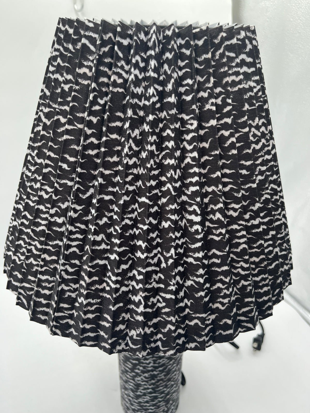 CB2 Kara Mann Scrunch Black White Fabric Pleated Table Lamp 80s Mod Modern