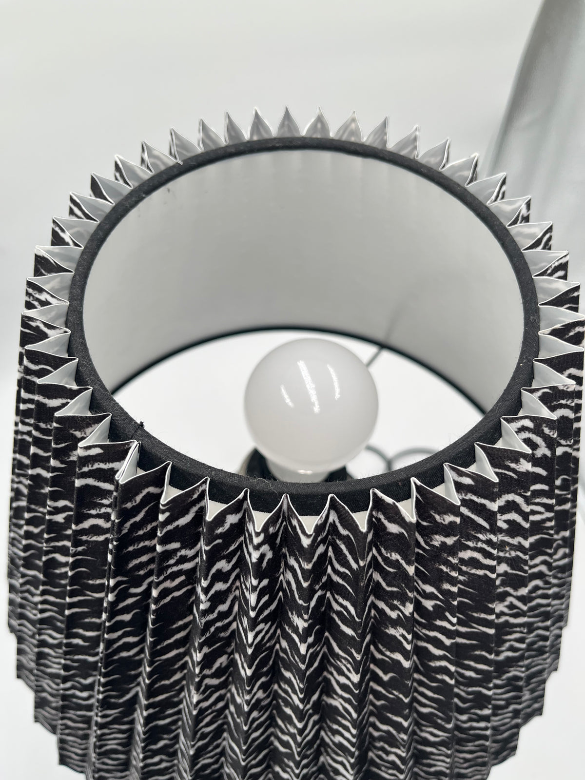 CB2 Kara Mann Scrunch Black White Fabric Pleated Table Lamp 80s Mod Modern
