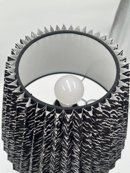CB2 Kara Mann Scrunch Black White Fabric Pleated Table Lamp 80s Mod Modern