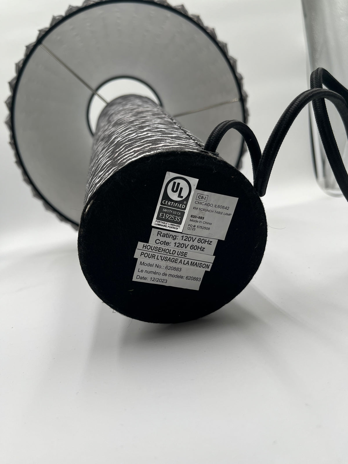 CB2 Kara Mann Scrunch Black White Fabric Pleated Table Lamp 80s Mod Modern