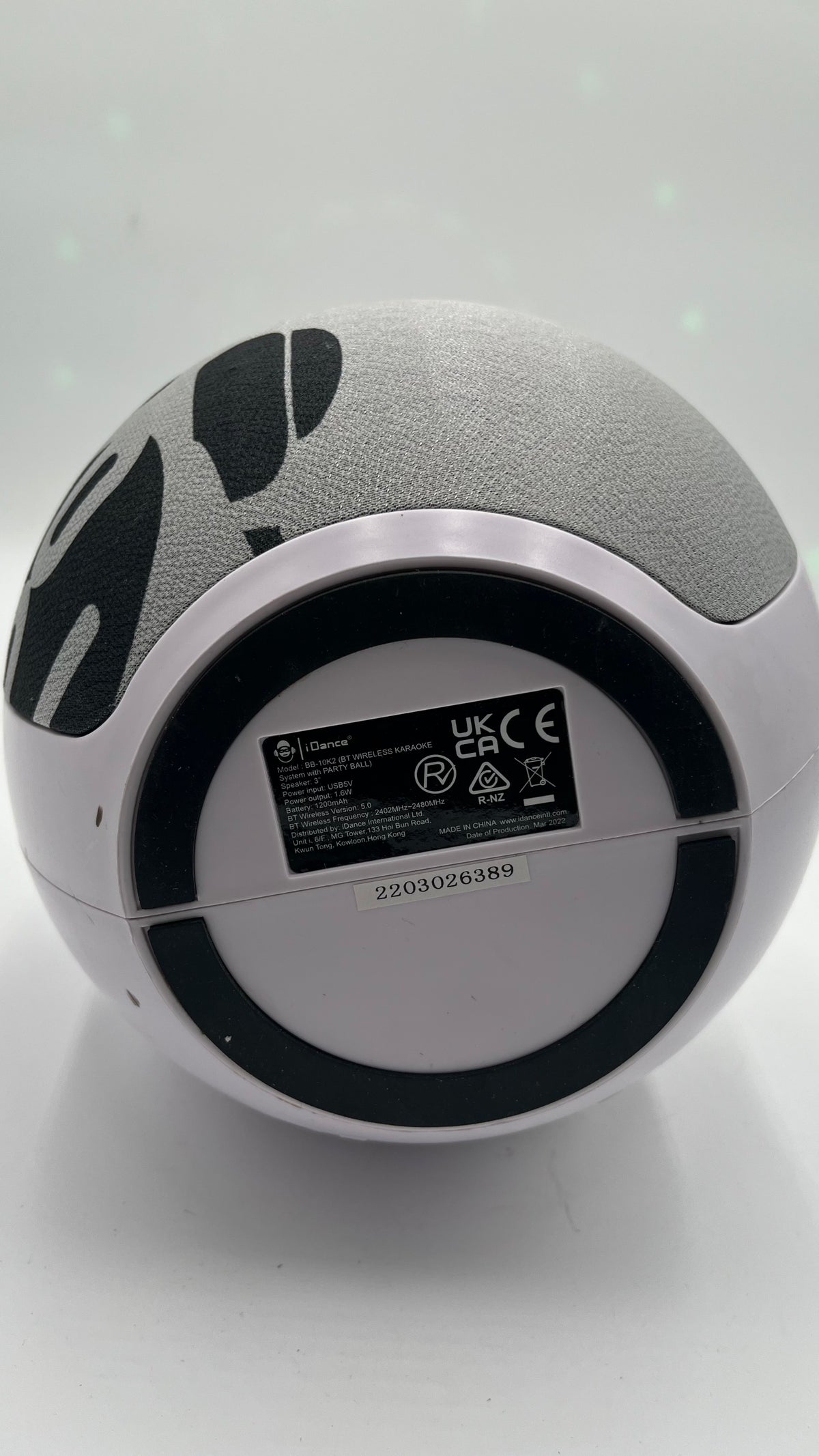iDance Party Ball 2 BB-10K Bluetooth Karaoke Speaker Disco Light White