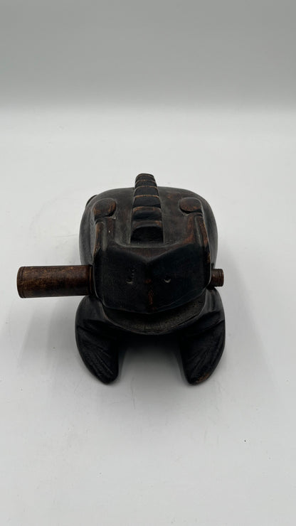 Vintage Wooden Frog Guiro Rasp Hand Carved Wood Musical Instrument Percussion