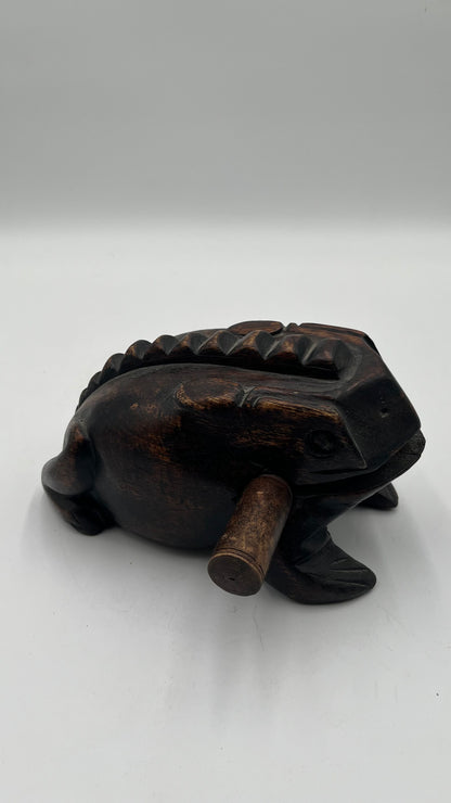 Vintage Wooden Frog Guiro Rasp Hand Carved Wood Musical Instrument Percussion