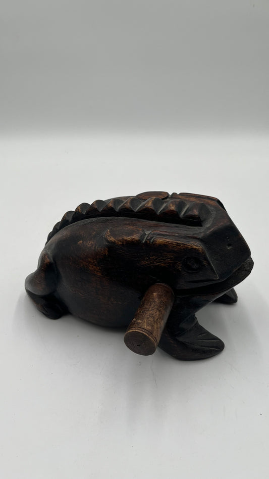 Vintage Wooden Frog Guiro Rasp Hand Carved Wood Musical Instrument Percussion