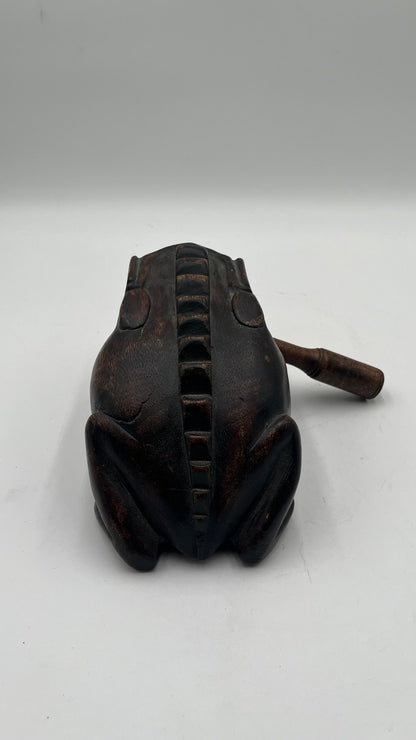 Vintage Wooden Frog Guiro Rasp Hand Carved Wood Musical Instrument Percussion