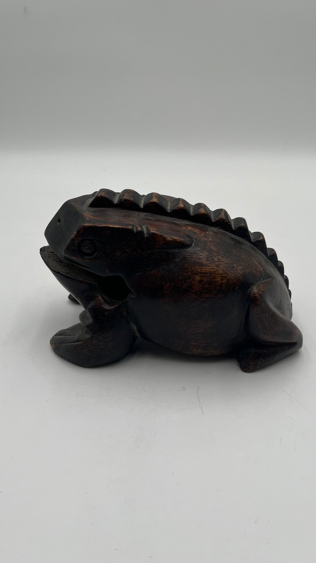 Vintage Wooden Frog Guiro Rasp Hand Carved Wood Musical Instrument Percussion