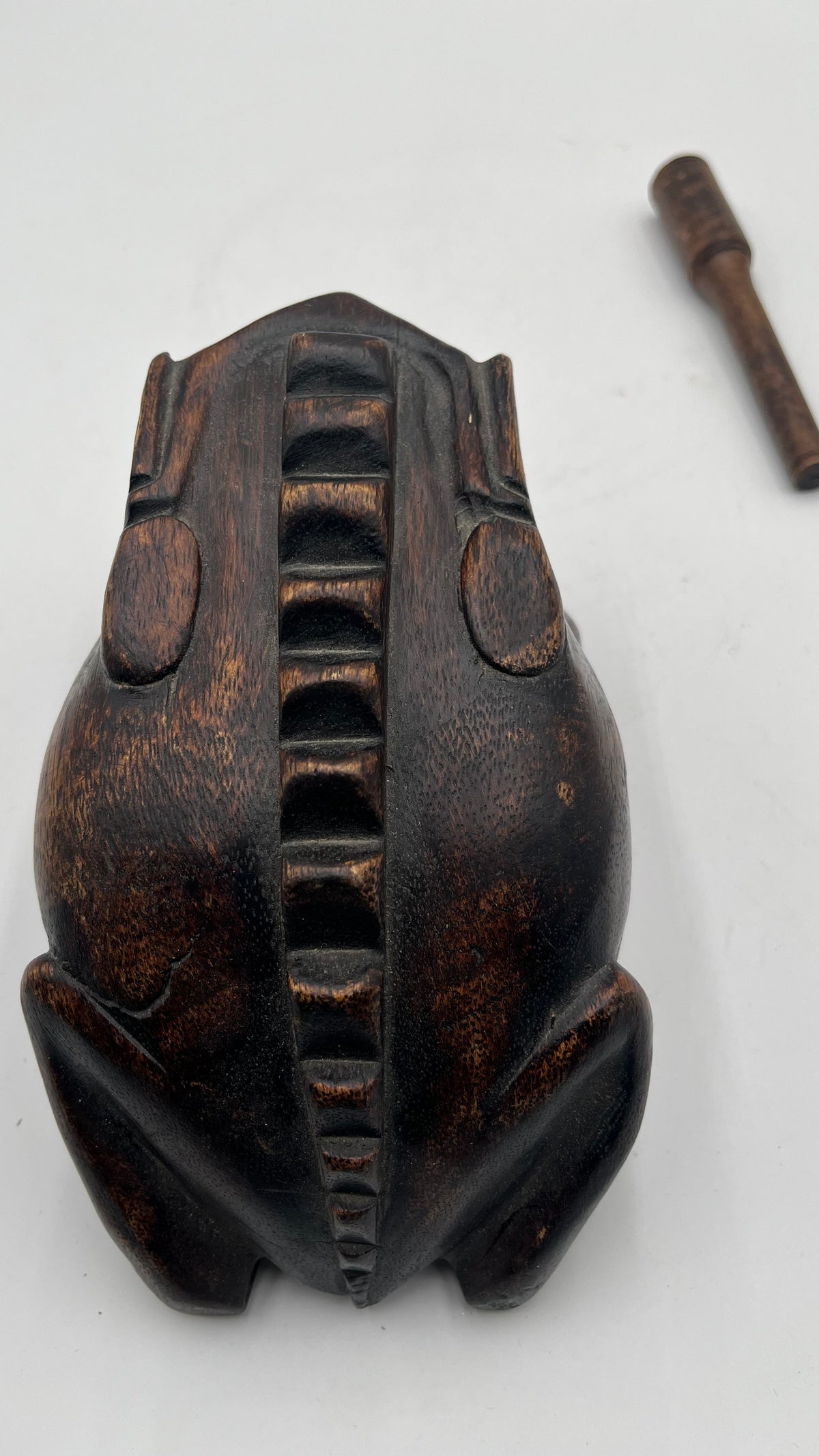 Vintage Wooden Frog Guiro Rasp Hand Carved Wood Musical Instrument Percussion