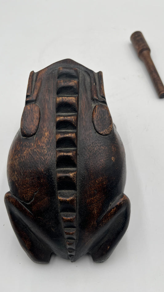 Vintage Wooden Frog Guiro Rasp Hand Carved Wood Musical Instrument Percussion