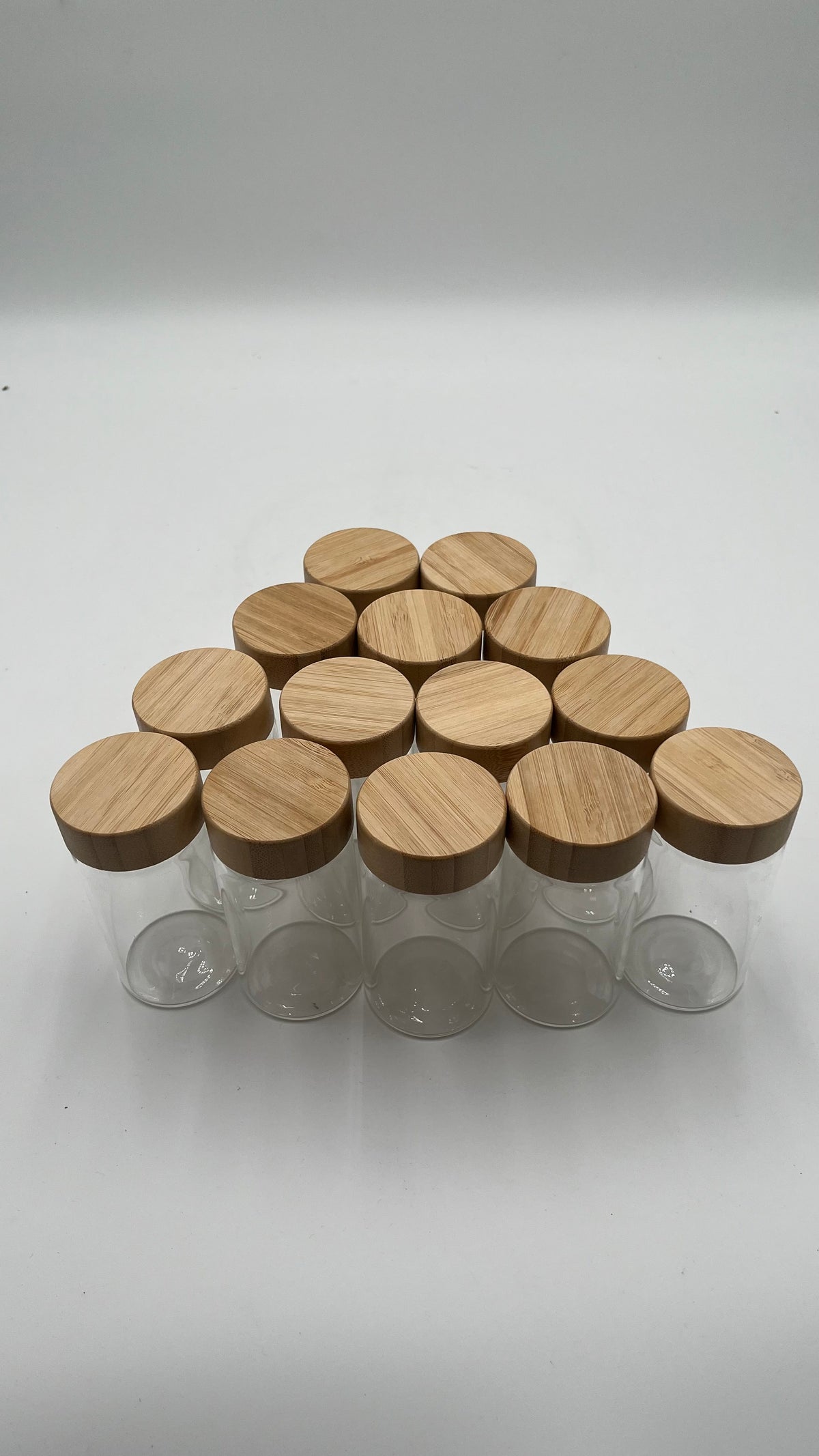 12 Piece Glass Spice Jar Set Bamboo Wood Lids Kitchen Pantry Storage