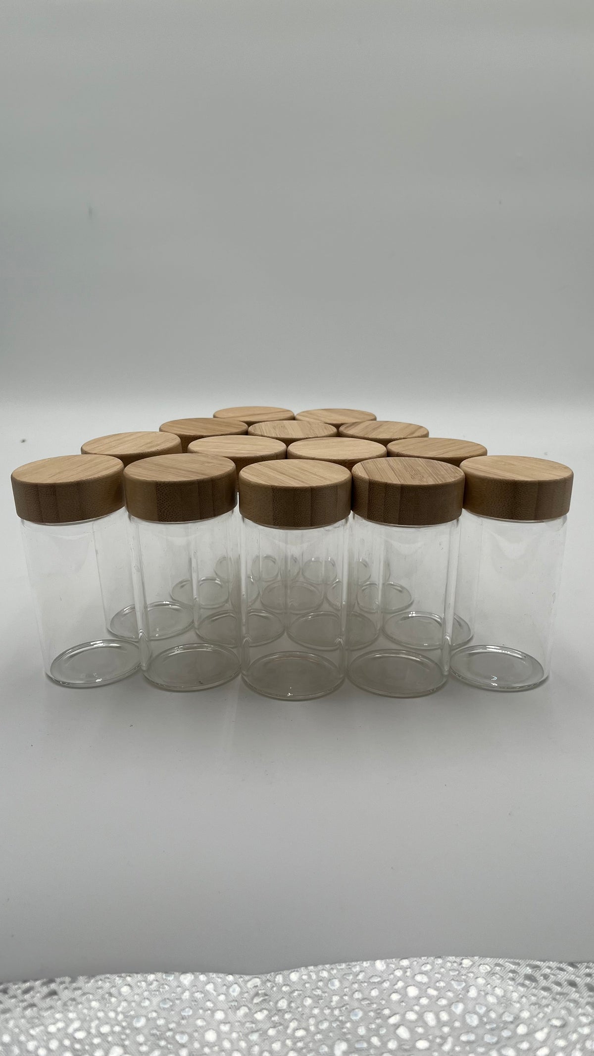 12 Piece Glass Spice Jar Set Bamboo Wood Lids Kitchen Pantry Storage