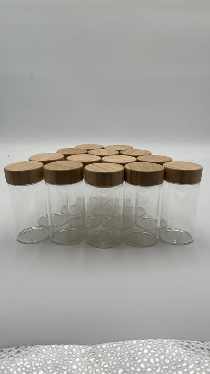12 Piece Glass Spice Jar Set Bamboo Wood Lids Kitchen Pantry Storage