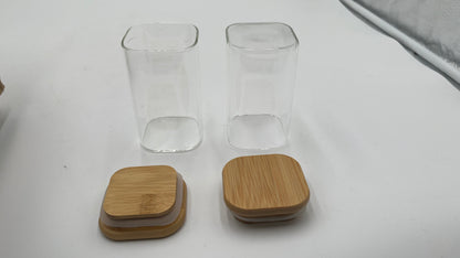 12-Pack Square Glass Storage Jars with Bamboo Lids & Labels