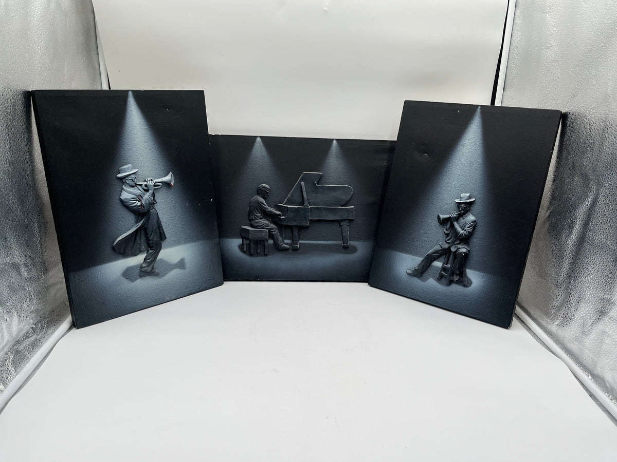 3-Piece 3D Relief Jazz Musician Wall Art Set Piano Trumpet