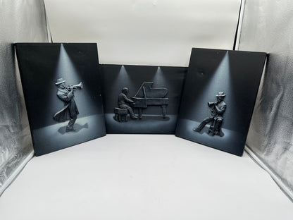 3-Piece 3D Relief Jazz Musician Wall Art Set Piano Trumpet