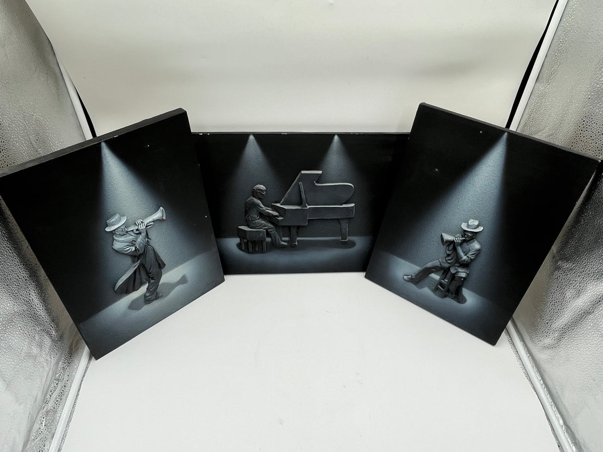 3-Piece 3D Relief Jazz Musician Wall Art Set Piano Trumpet