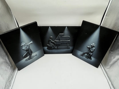 3-Piece 3D Relief Jazz Musician Wall Art Set Piano Trumpet