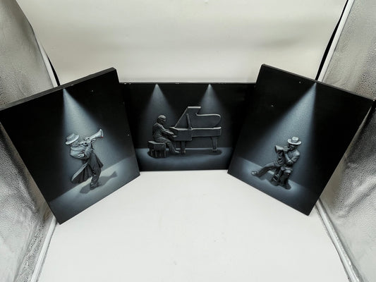 3-Piece 3D Relief Jazz Musician Wall Art Set Piano Trumpet
