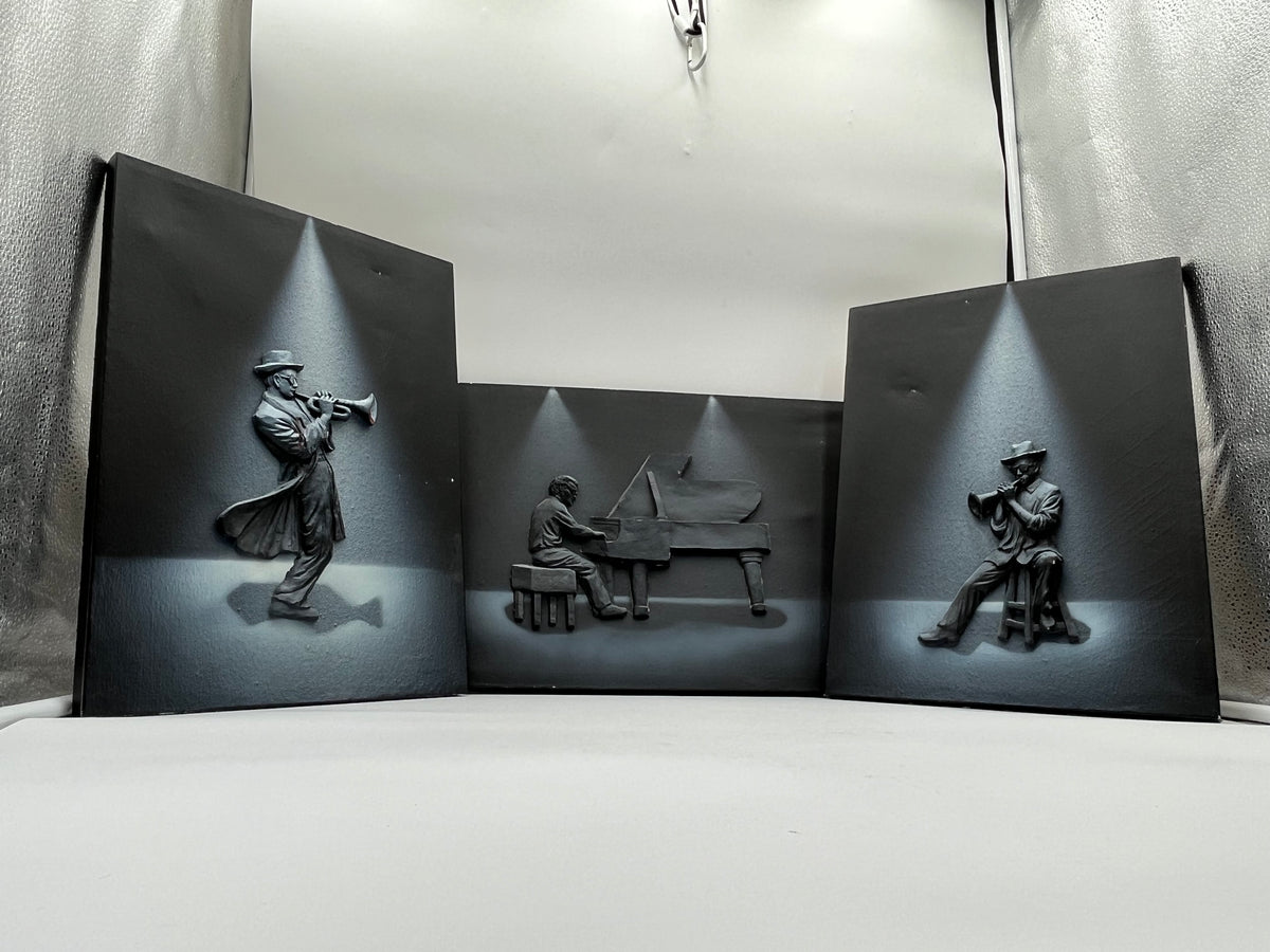 3-Piece 3D Relief Jazz Musician Wall Art Set Piano Trumpet