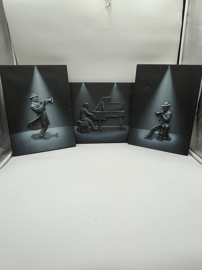 3-Piece 3D Relief Jazz Musician Wall Art Set Piano Trumpet