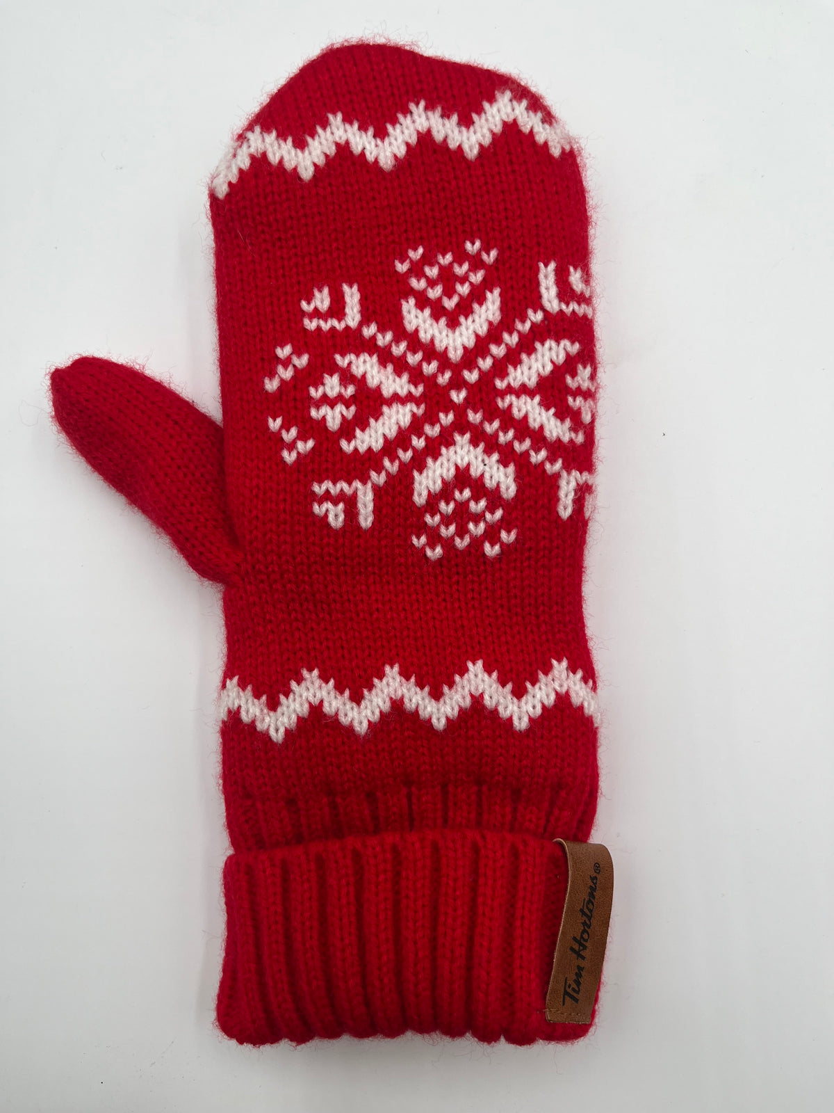 Tim Hortons Red & White Snowflake Knit Winter Toque Hat and Mittens Set