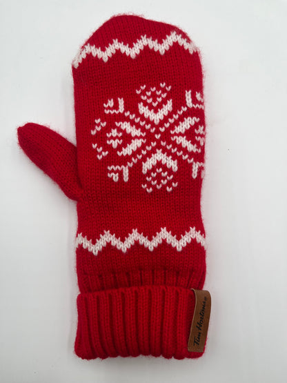 Tim Hortons Red & White Snowflake Knit Winter Toque Hat and Mittens Set