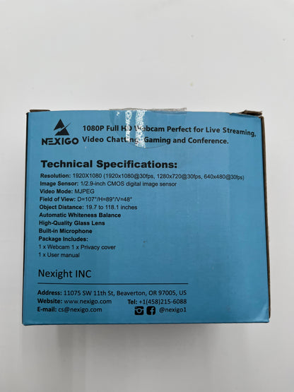 NexiGo N660 1080P Full HD Webcam with Built-in Microphone & Box